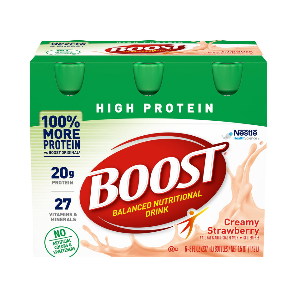 Boost High Protein Strawberry Complete Nutritional Drink, 8-ounce bottle-Oral Supplement Boost High Protein Creamy Strawberry Flavor Liquid 8 oz. Bottle