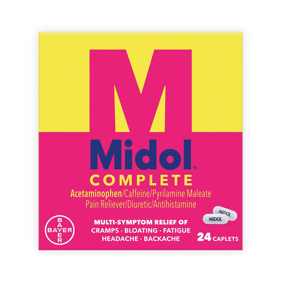 Midol� Complete Acetaminophen / Caffeine / Pyrilamine Maleate Cramp Relief-Cramp Relief Midol� Complete 500 mg - 60 mg - 15 mg Strength Acetaminophen / Caffeine / Pyrilamine Maleate Caplet 24 per Box