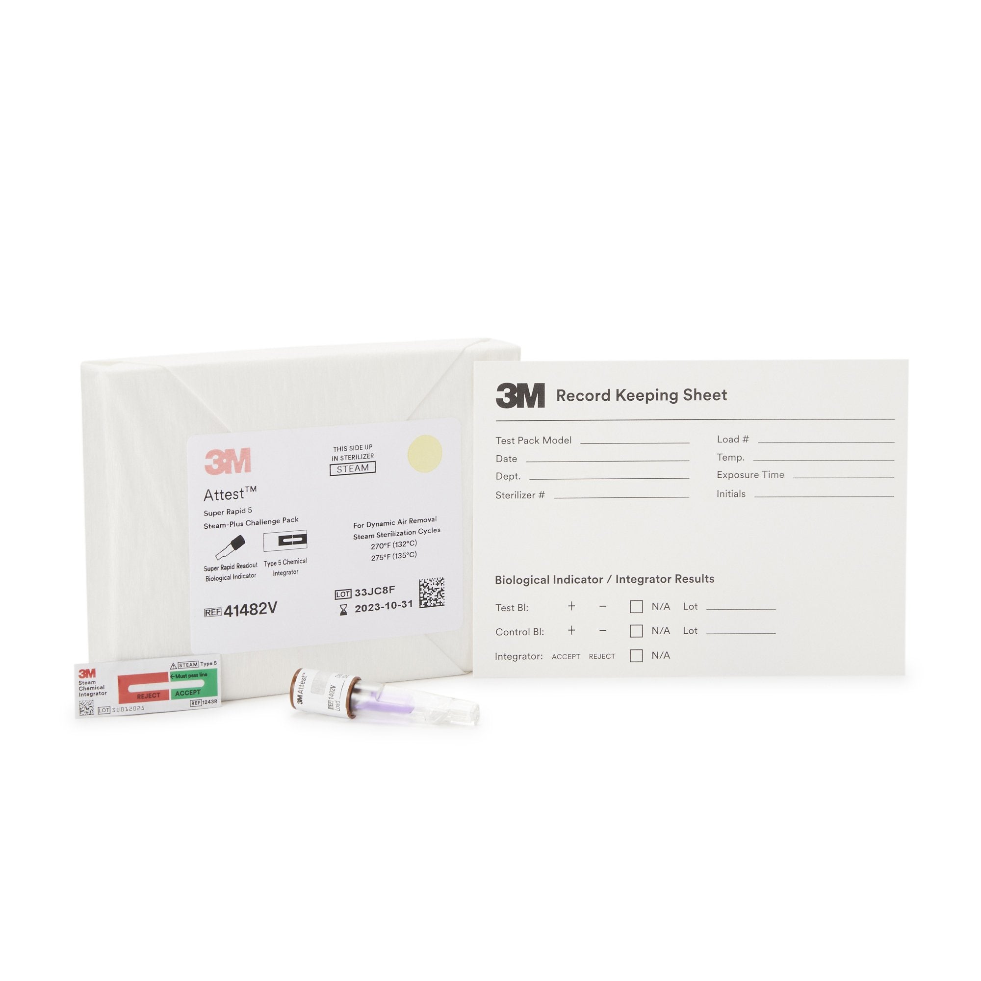 3M Attest Super Rapid 5 Steam-Plus Sterilization Biological Indicator Challenge Pack-Attest Super Rapid 5 Steam-Plus Sterilization Indicator Challenge Pack Steam 2 Inch Length