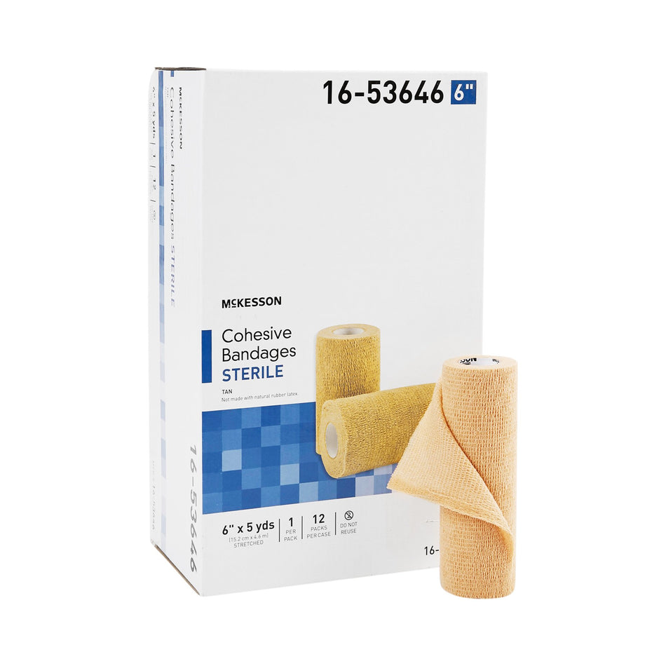 McKesson Self-adherent Closure Cohesive Bandage, 6 Inch x 5 Yard-Cohesive Bandage McKesson 6 Inch X 5 Yard Self-adherent Closure Tan Sterile Standard Compression