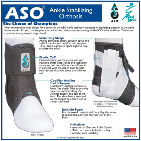 ASO Speed Lacer Ankle Brace, Small-Ankle Brace ASO Speed Lacer Small Lace-Up / Hook and Loop Strap Closure Foot