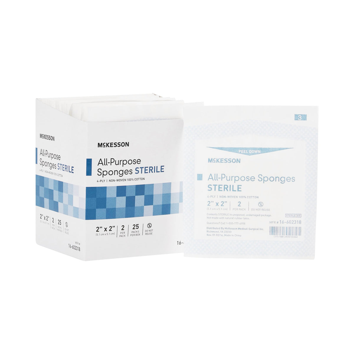 McKesson Sterile Nonwoven Sponge, 2 x 2 Inch, 4-Ply-Nonwoven Sponge McKesson 2 X 2 Inch 4-Ply Sterile 2 per Pack