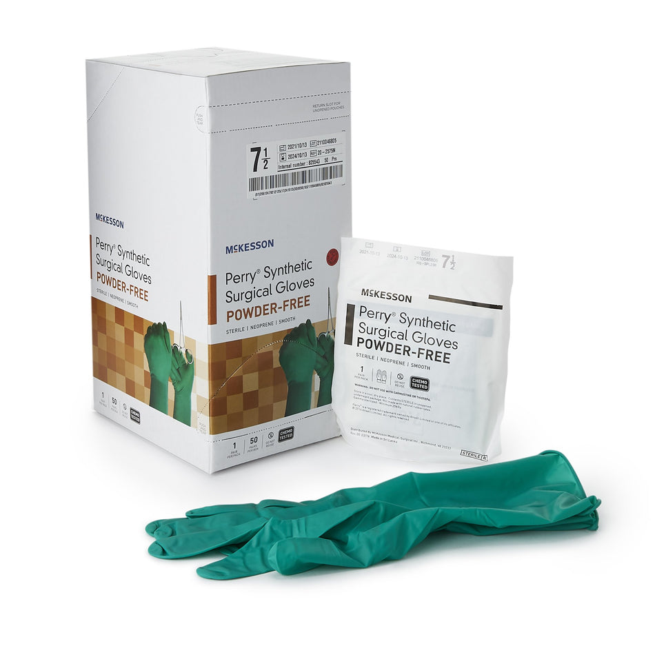 McKesson Perry Performance Plus Polychloroprene Surgical Glove, Size 7.5, Dark Green-Surgical Glove McKesson Perry Performance Plus Size 7.5 Sterile Polychloroprene Standard Cuff Length Smooth Dark Green Chemo Tested