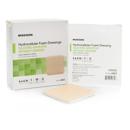 McKesson Silicone Gel Adhesive without Border Silicone Foam Dressing, 4 x 4 Inch-Foam Dressing McKesson 4 X 4 Inch Without Border Film Backing Silicone Gel Adhesive Square Sterile