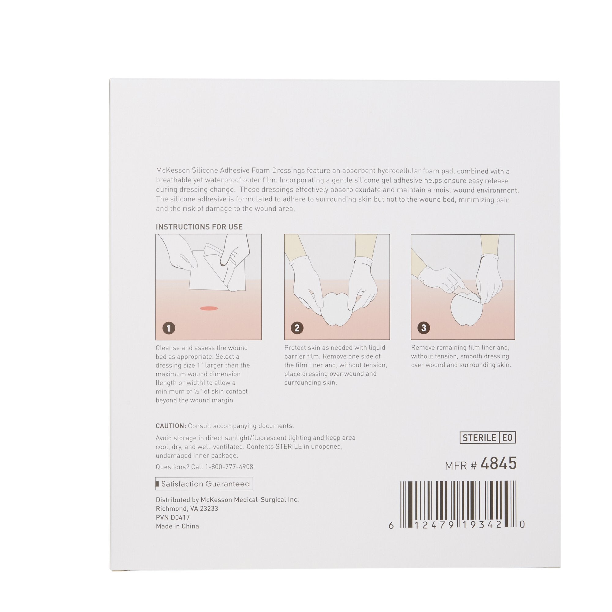 McKesson Silicone Adhesive with Border Silicone Foam Dressing, 7 x 7 Inch Sacral-Foam Dressing McKesson 7 X 7 Inch With Border Film Backing Silicone Gel Adhesive Sacral Sterile