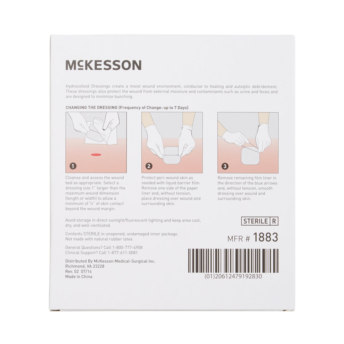 McKesson Hydrocolloid Dressing, 4 x 4 Inch-Thin Hydrocolloid Dressing McKesson Film Backing 4 X 4 Inch Square Hydrocolloid