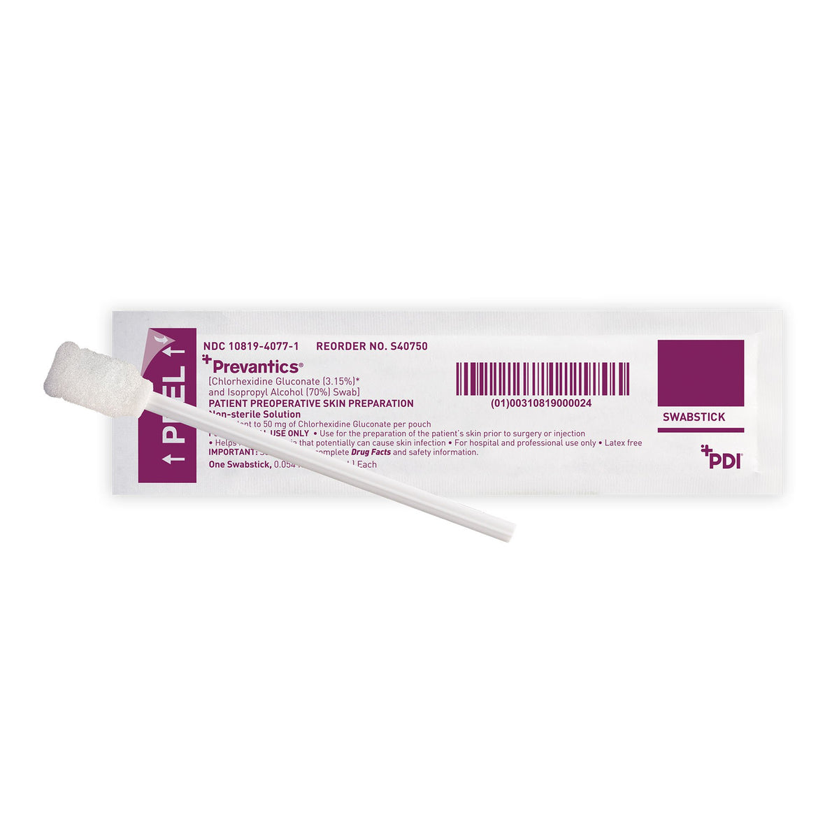 Prevantics Swabsticks-Impregnated Swabstick Prevantics 3.15% / 70% Strength CHG (Chlorhexidine Gluconate) / Isopropyl Alcohol Individual Packet NonSterile