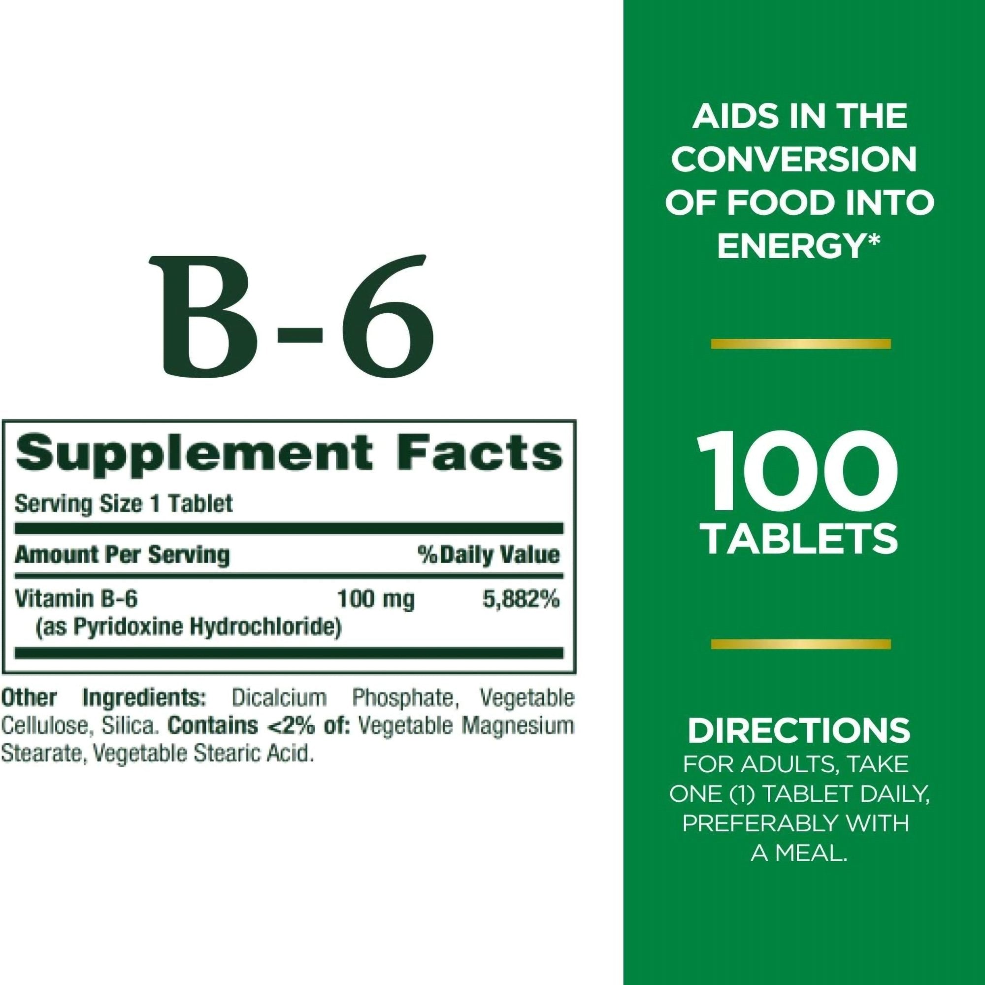 Nature's Bounty Vitamin B-6 100 mg Tablets-Vitamin Supplement Nature's Bounty Vitamin B6 100 mg Strength Tablet 100 per Bottle