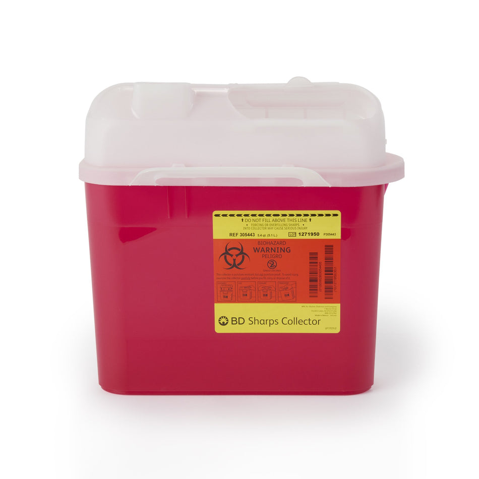 BD Sharps Container, 5.4 Quart, 11-7/10 x 16-3/5 x 4-1/2 Inch-Sharps Container BD� Gardian Red Base 11-7/10 H X 16-3/5 W X 4-1/2 D Inch Horizontal Entry 1.35 Gallon