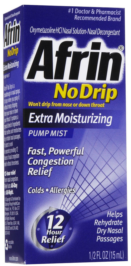 Afrin No Drip Extra Moisturizing Sinus Relief Nasal Spray-Sinus Relief Afrin No Drip Extra Moisturizing 0.05% Strength Nasal Spray 15 mL
