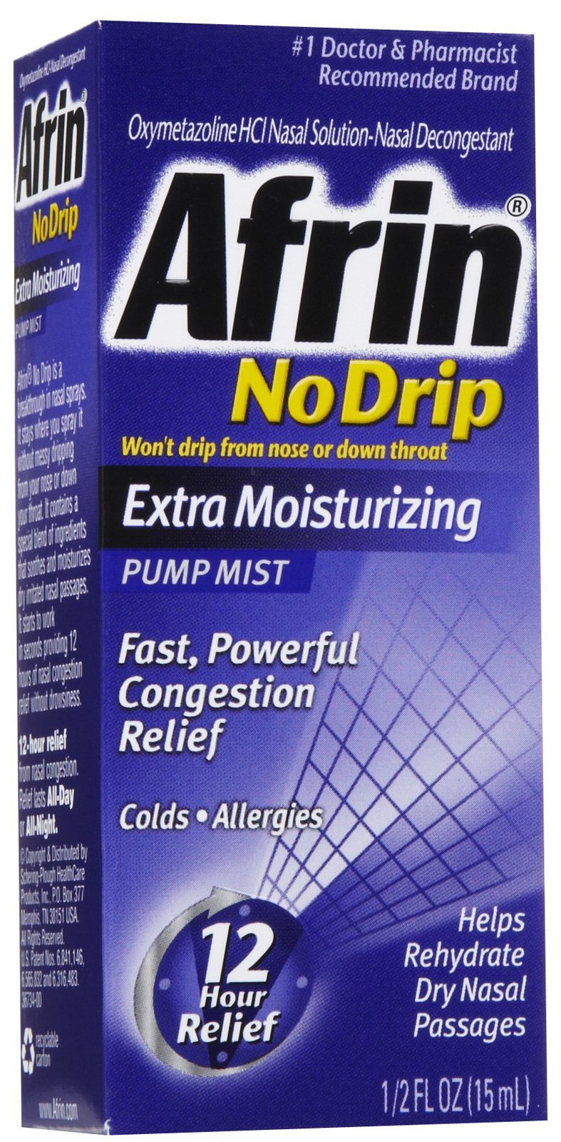 Afrin No Drip Extra Moisturizing Sinus Relief Nasal Spray-Sinus Relief Afrin No Drip Extra Moisturizing 0.05% Strength Nasal Spray 15 mL