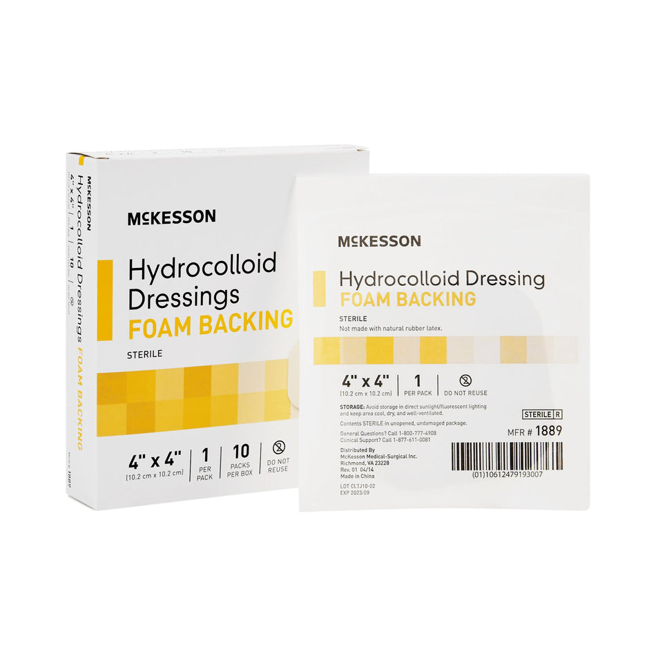McKesson Hydrocolloid Dressing with Foam Backing, 4 x 4 Inch-Hydrocolloid Dressing McKesson Foam Backing 4 X 4 Inch Square Hydrocolloid / Foam