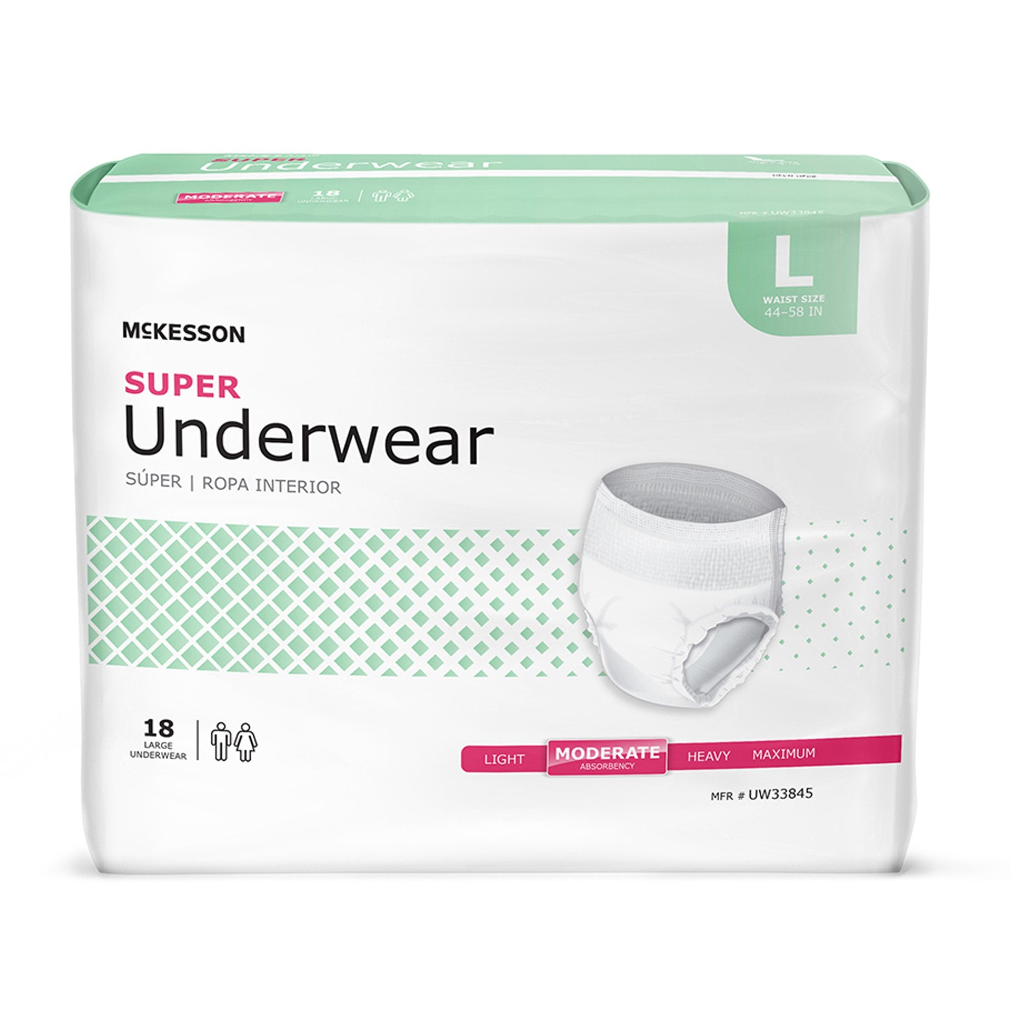 McKesson Super Moderate Absorbency Incontinence Underwear, Large-Unisex Adult Absorbent Underwear McKesson Pull On with Tear Away Seams Large Disposable Moderate Absorbency
