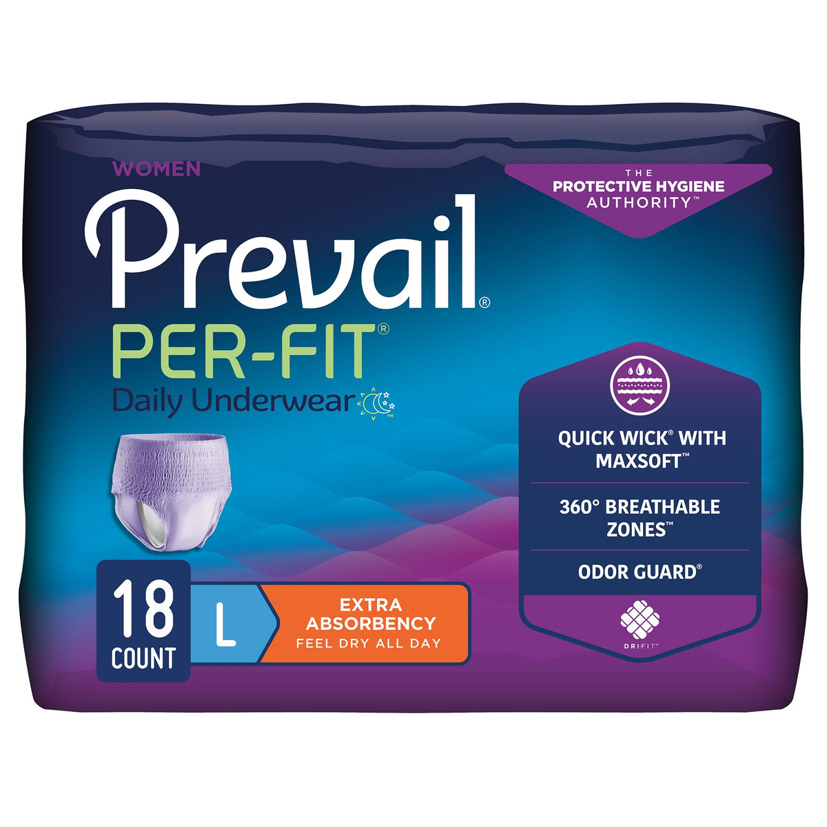 Prevail Per-Fit Women Extra Absorbent Underwear, Large-Female Adult Absorbent Underwear Prevail Per-Fit Pull On with Tear Away Seams Large Disposable Moderate Absorbency
