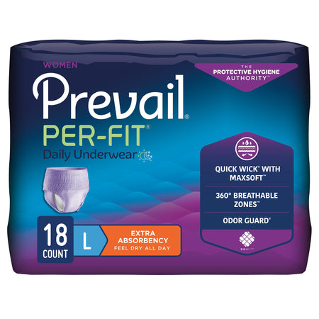 Prevail Per-Fit Women Extra Absorbent Underwear, Large-Female Adult Absorbent Underwear Prevail Per-Fit Pull On with Tear Away Seams Large Disposable Moderate Absorbency