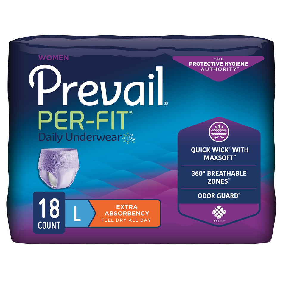 Prevail Per-Fit Women Extra Absorbent Underwear, Large-Female Adult Absorbent Underwear Prevail Per-Fit Pull On with Tear Away Seams Large Disposable Moderate Absorbency