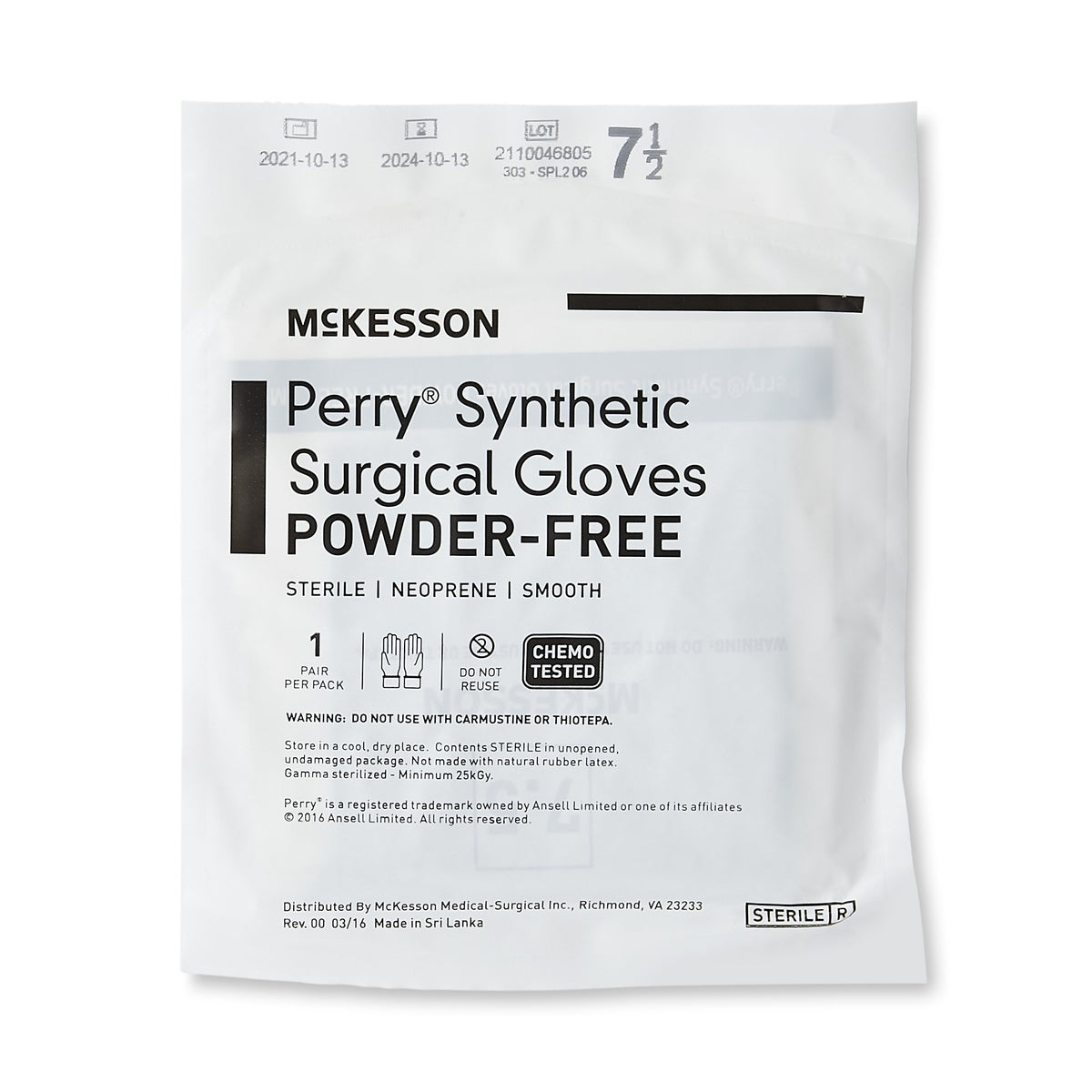 McKesson Perry Performance Plus Polychloroprene Surgical Glove, Size 7.5, Dark Green-Surgical Glove McKesson Perry Performance Plus Size 7.5 Sterile Polychloroprene Standard Cuff Length Smooth Dark Green Chemo Tested