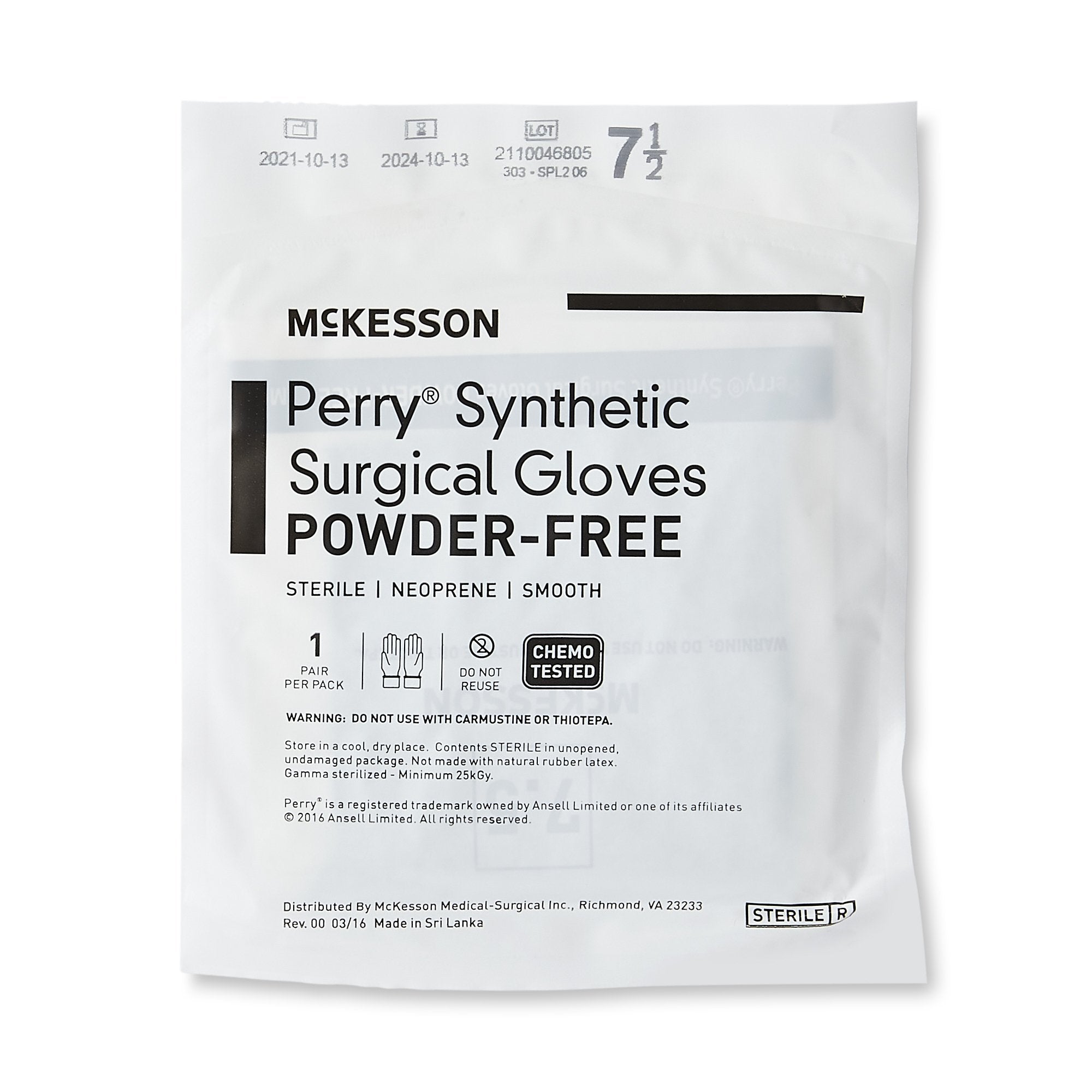 McKesson Perry Performance Plus Polychloroprene Surgical Glove, Size 7.5, Dark Green-Surgical Glove McKesson Perry Performance Plus Size 7.5 Sterile Polychloroprene Standard Cuff Length Smooth Dark Green Chemo Tested