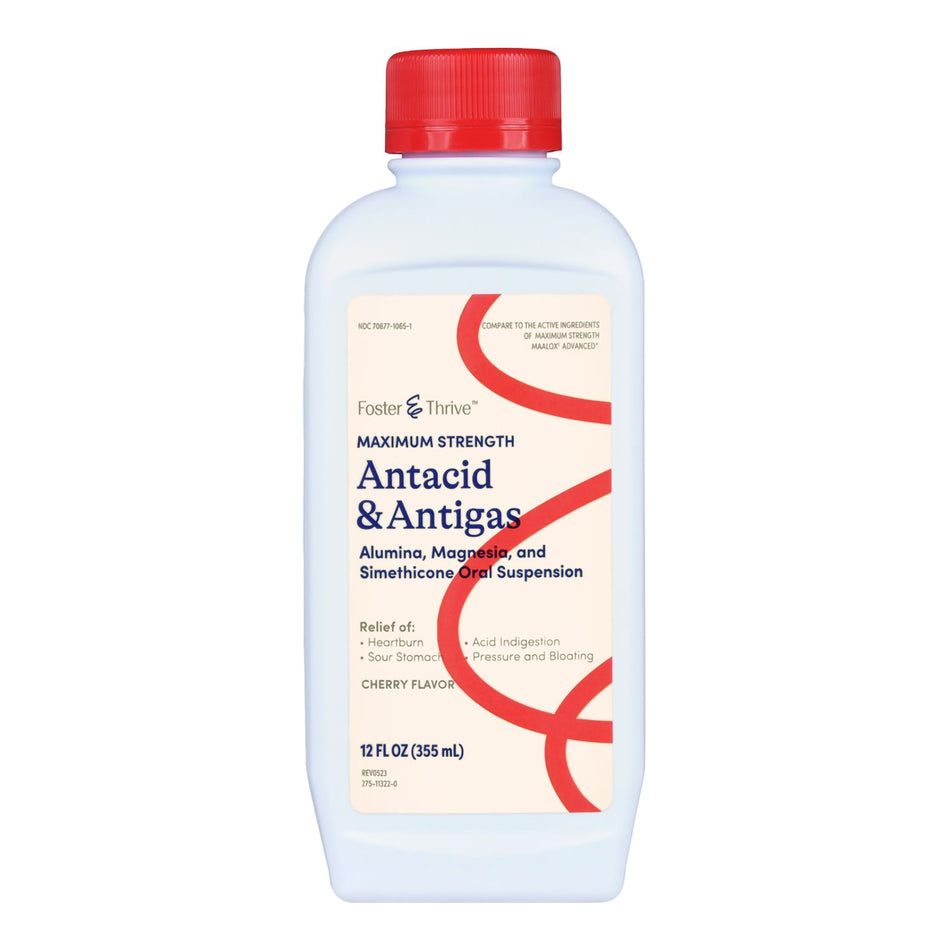 Foster & Thrive Maximum Strength Antacid & Antigas Alumina, Magnesia and Simethicone Oral Suspension Cherry-Antacid Foster & Thrive 400 mg - 40 mg Strength Liquid 12 oz.