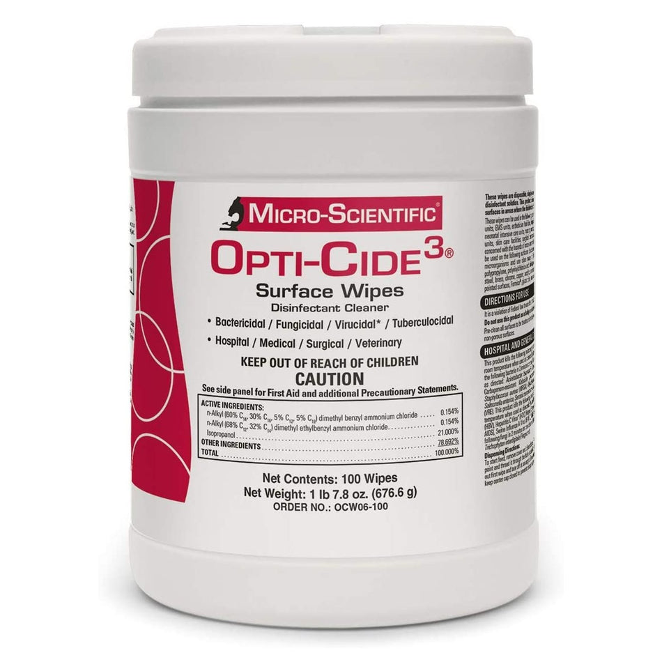 Opti-Cide3 Surface Disinfectant Cleaner Wipes-Opti-Cide3 Surface Disinfectant Cleaner Premoistened Broad Spectrum Manual Pull Wipe 100 Count Canister Alcohol Scent NonSterile