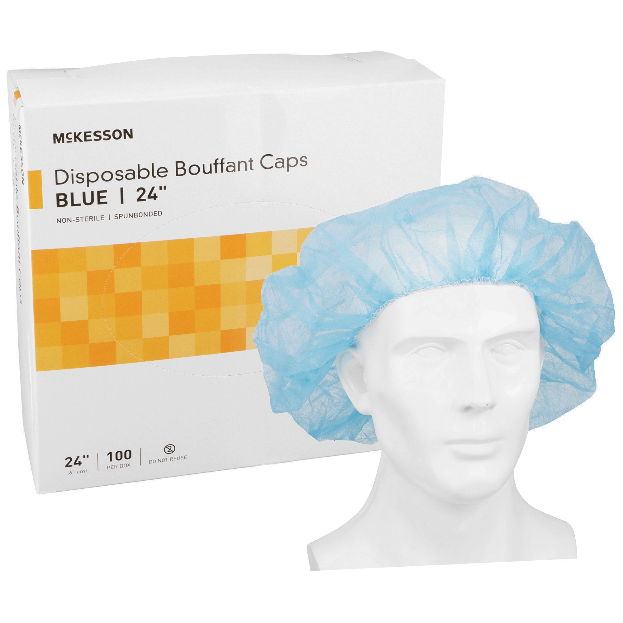McKesson Disposable Bouffant Surgical Caps, Blue, Elastic Closure, X-Large, 24"-Bouffant Cap McKesson Blue Elastic Closure