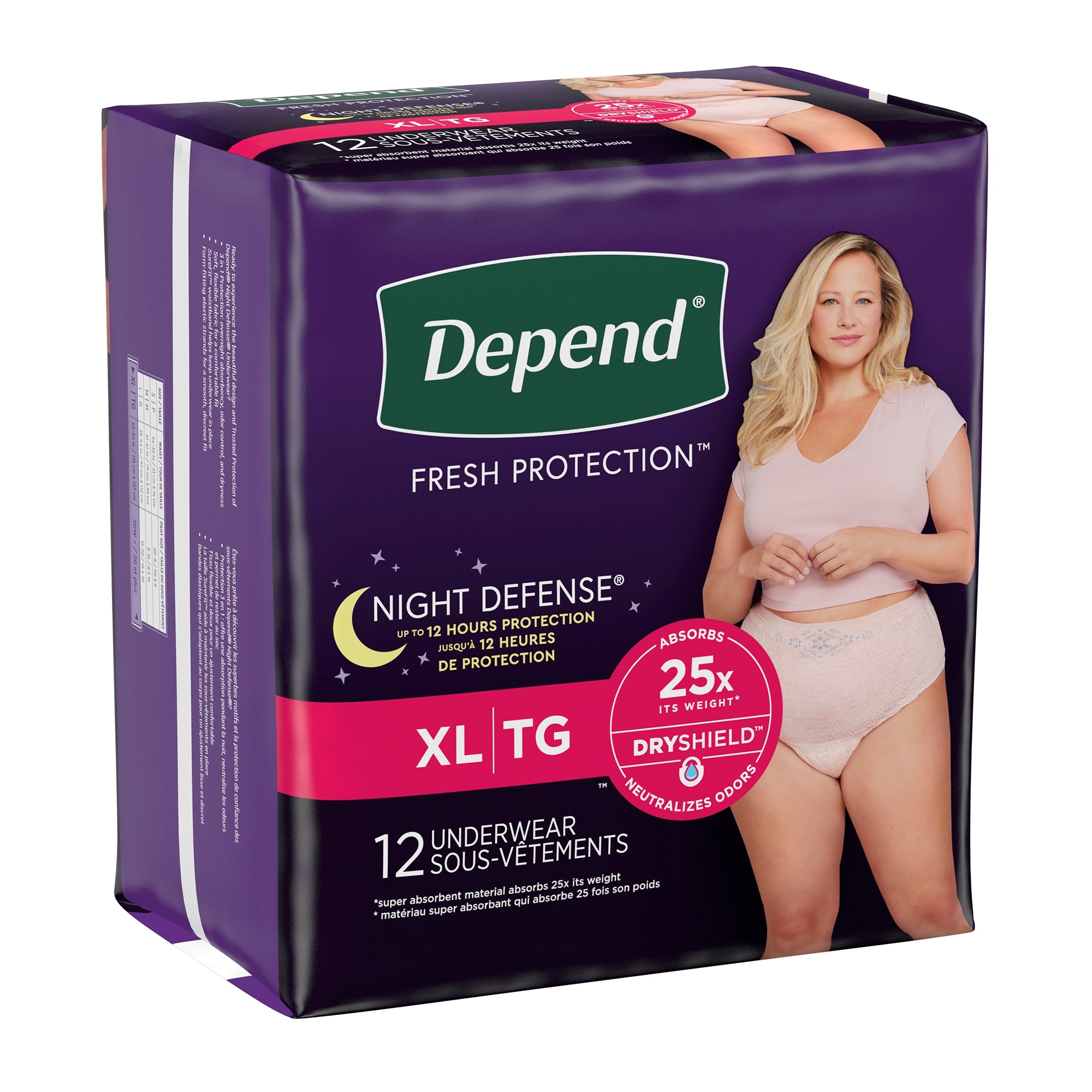 Depend Night Defense Women's Absorbent Underwear, X-Large-Female Adult Absorbent Underwear Depend Night Defense Waistband Style X-Large Disposable Heavy Absorbency