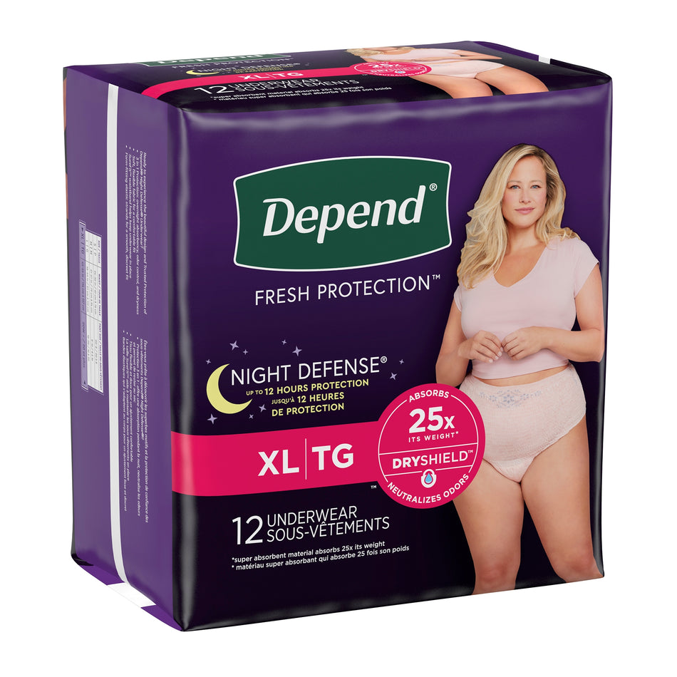 Depend Night Defense Women's Absorbent Underwear, X-Large-Female Adult Absorbent Underwear Depend Night Defense Waistband Style X-Large Disposable Heavy Absorbency