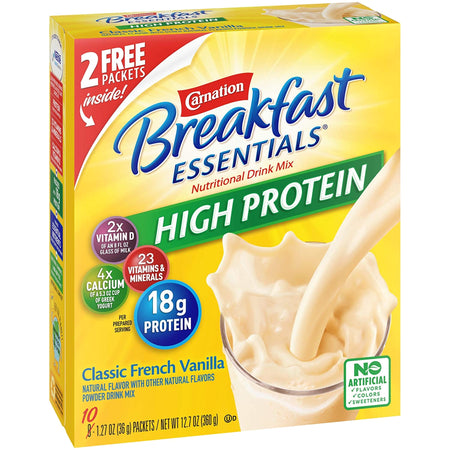 Carnation Breakfast Essentials High Protein Vanilla Nutritional Drink-Oral Supplement Carnation Breakfast Essentials High Protein Classic French Vanilla Flavor Powder 1.31 oz. Individual Packet