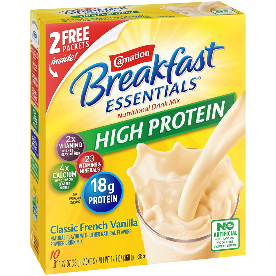 Carnation Breakfast Essentials High Protein Vanilla Nutritional Drink-Oral Supplement Carnation Breakfast Essentials High Protein Classic French Vanilla Flavor Powder 1.31 oz. Individual Packet