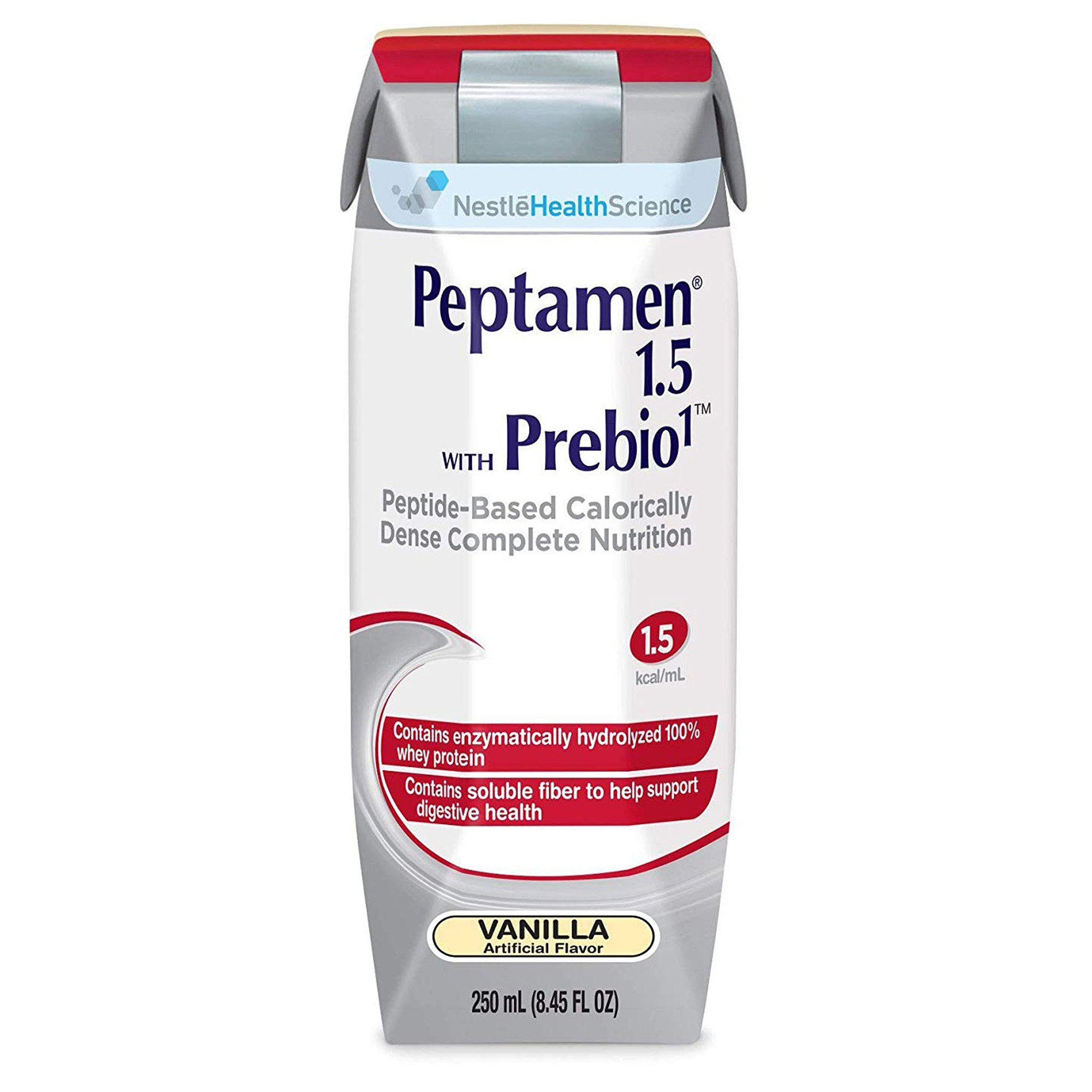Peptamen 1.5 with Prebio 1 Vanilla Peptide-Based, Calorically Dense Complete Nutrition, 250 mL Carton-Oral Supplement Peptamen 1.5 with Prebio 1 Vanilla Flavor Liquid 250 mL Carton