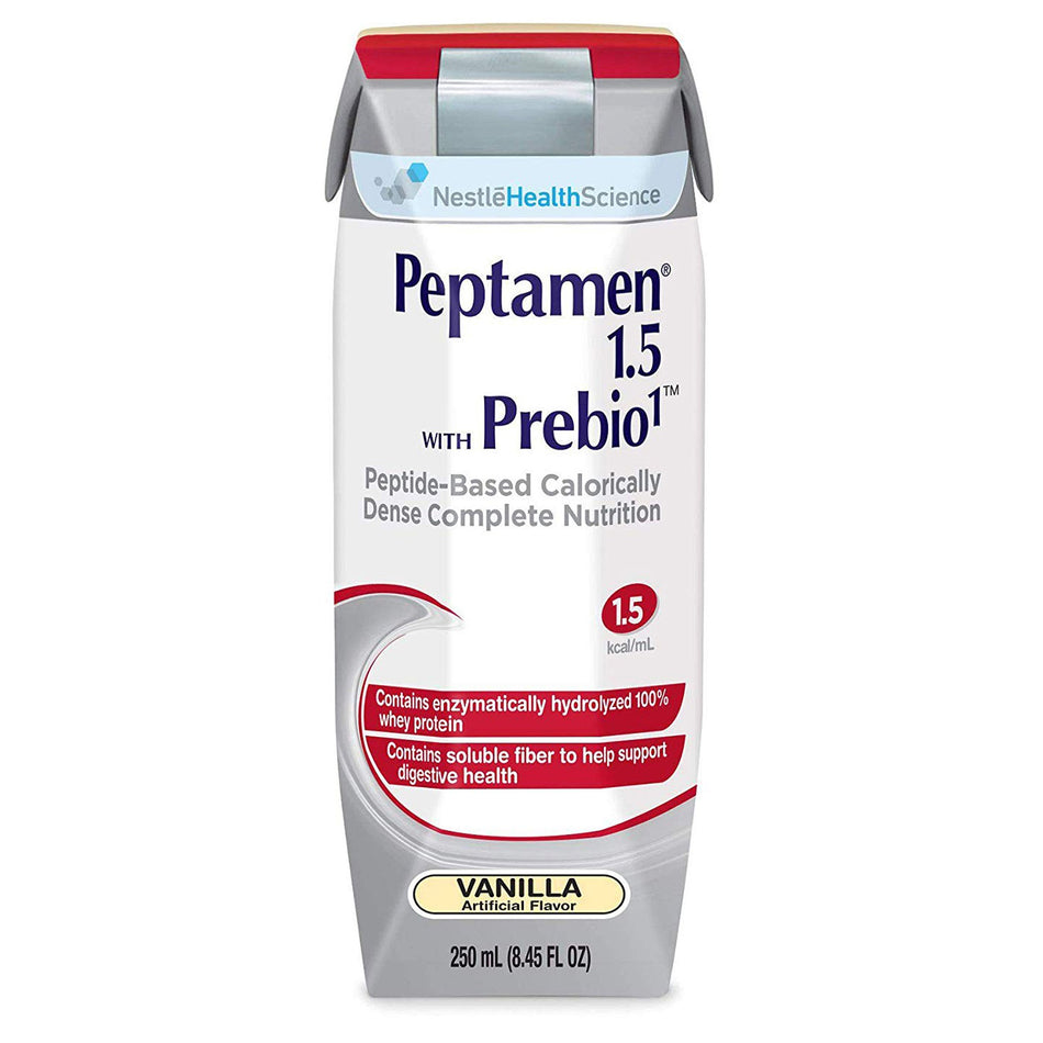 Peptamen 1.5 with Prebio 1 Vanilla Peptide-Based, Calorically Dense Complete Nutrition, 250 mL Carton-Oral Supplement Peptamen 1.5 with Prebio 1 Vanilla Flavor Liquid 250 mL Carton