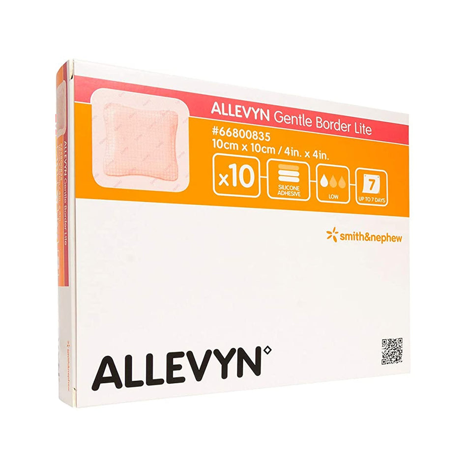 Allevyn� Gentle Border Lite Silicone Gel Adhesive with Border Thin Silicone Foam Dressing, 4 x 4 Inch-Thin Foam Dressing Allevyn Gentle Border Lite 4 X 4 Inch With Border Film Backing Silicone Gel Adhesive Square Sterile