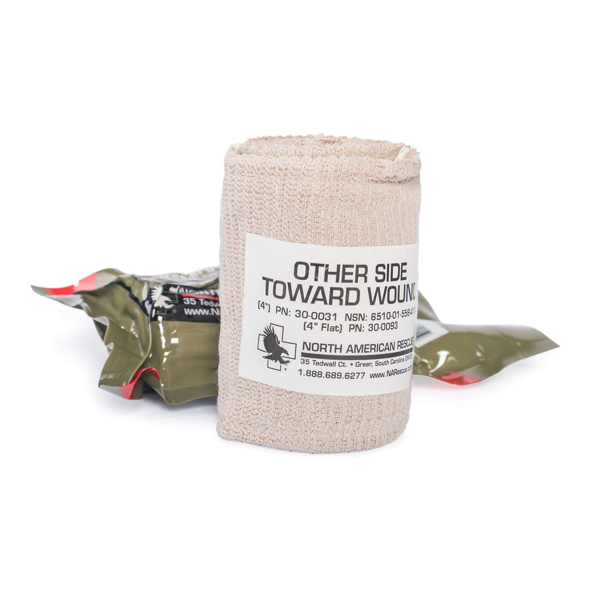 ETD C-Clasp Closure Trauma Dressing, 4 x 70 Inch-Trauma Pressure Dressing with Wrap ETD 4 X 70 Inch C-Clasp Closure Tan / White Sterile Standard Compression