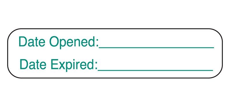 Barkley� Pre-Printed / Write On Label, Date Opened Date Expired, 1.6 x 0.4 Inch-Pre-Printed / Write On Label Barkley� Auxiliary Label Green Paper Date Opened Date Expired White Quality Control Label 3/8 X 1-5/8 Inch