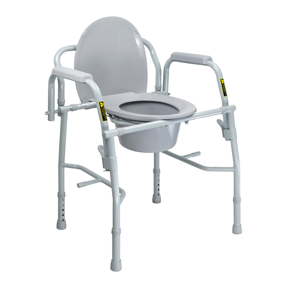 McKesson Non-Folding Steel Frame Commode Chair, 13.75 in. Seat Width-Commode Chair McKesson Drop Arms Steel Frame Back Bar 13-3/4 Inch Seat Width 300 lbs. Weight Capacity