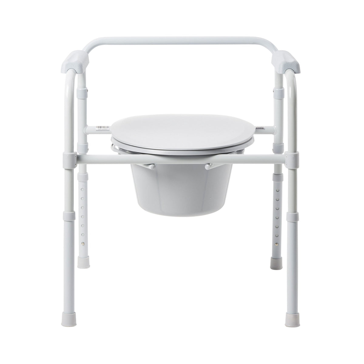 McKesson Folding Fixed Arm Steel Commode Chair, 15 21 Inch-3-in-1 Commode Chair McKesson Fixed Arms Steel Frame Back Bar 13-1/4 Inch Seat Width 350 lbs. Weight Capacity