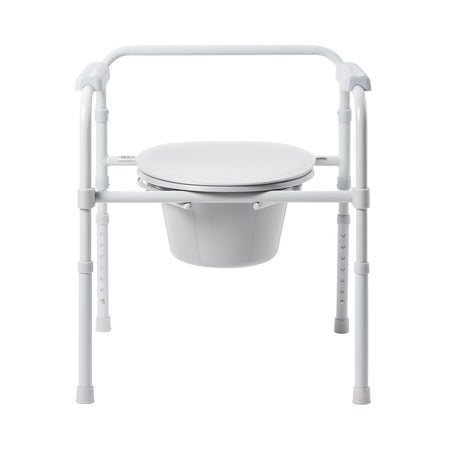 McKesson Folding Fixed Arm Steel Commode Chair, 15 21 Inch-3-in-1 Commode Chair McKesson Fixed Arms Steel Frame Back Bar 13-1/4 Inch Seat Width 350 lbs. Weight Capacity
