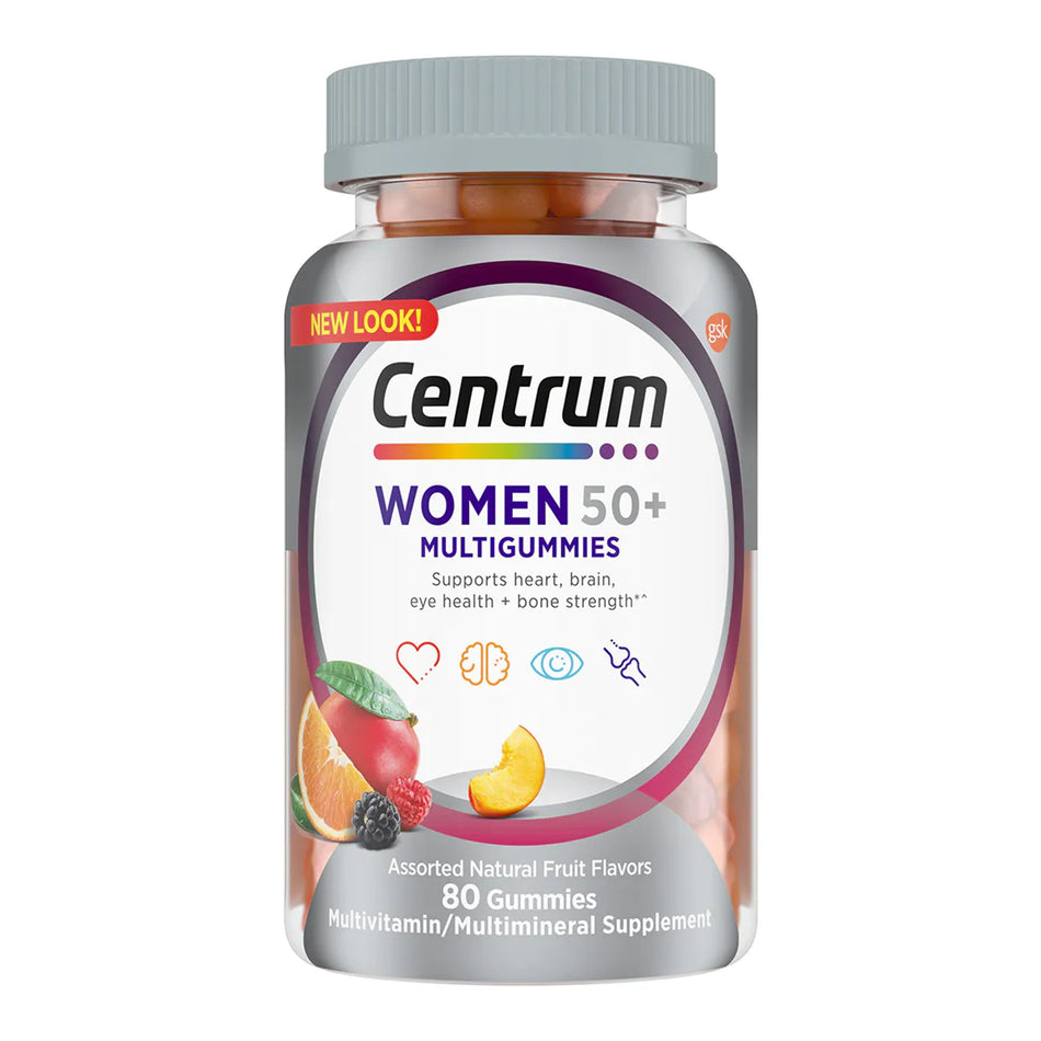 Centrum Women 50+ MultiGummies Assorted Natural Fruit Flavors-Multivitamin Supplement Centrum Women 50+ Gummy 80 per Bottle Fruit Flavor