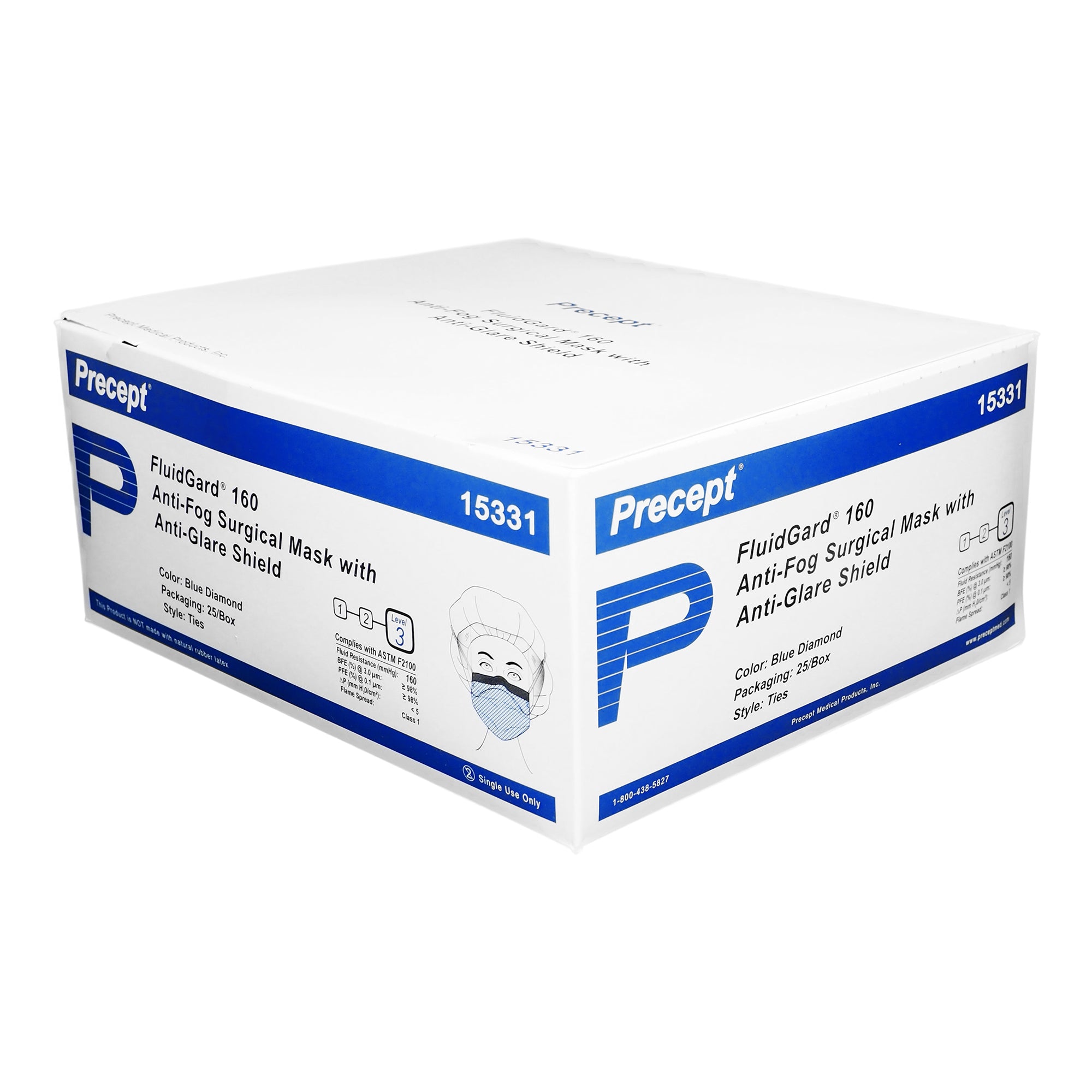 Precept® Fluidgard® Level 3 Surgical Mask with Anti-Fog/Glare Eye Shield - Apparel>Masks - Aspen Surgical Products