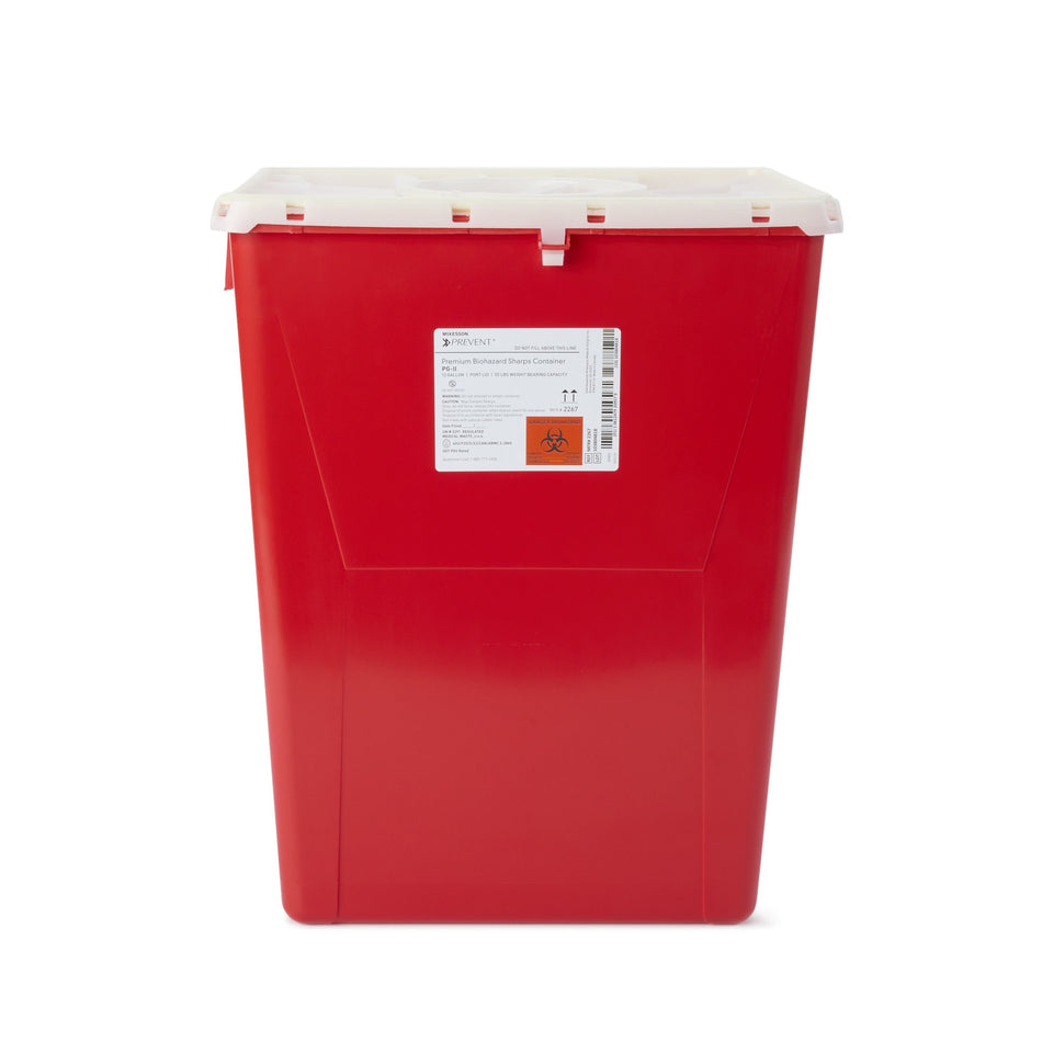 McKesson Prevent Sharps Container, 12 Gallon, 20-4/5 x 17-3/10 x 13 Inch-Sharps Container McKesson Prevent Red Base 20-4/5 H X 17-3/10 W X 13 L Inch Vertical Entry 12 Gallon