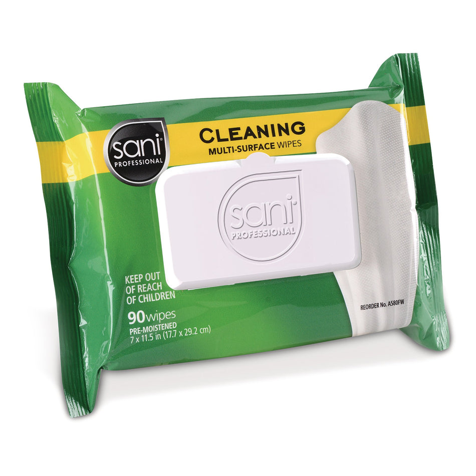 Sani Professional Cleaning Multi-Surface Disinfectant Wipes-Sani Professional Multi-Surface Surface Disinfectant Cleaner Premoistened Alcohol Based Manual Pull Wipe 90 Count Soft Pack Scented NonSterile