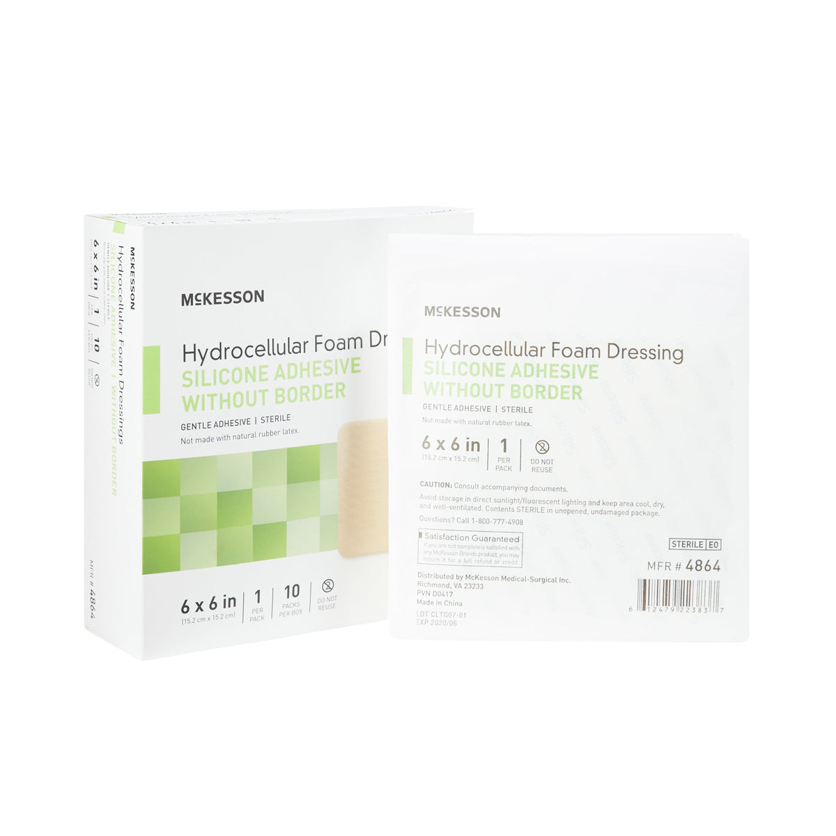 McKesson Silicone Gel Adhesive without Border Silicone Foam Dressing, 6 x 6 Inch-Foam Dressing McKesson 6 X 6 Inch Without Border Film Backing Silicone Gel Adhesive Square Sterile