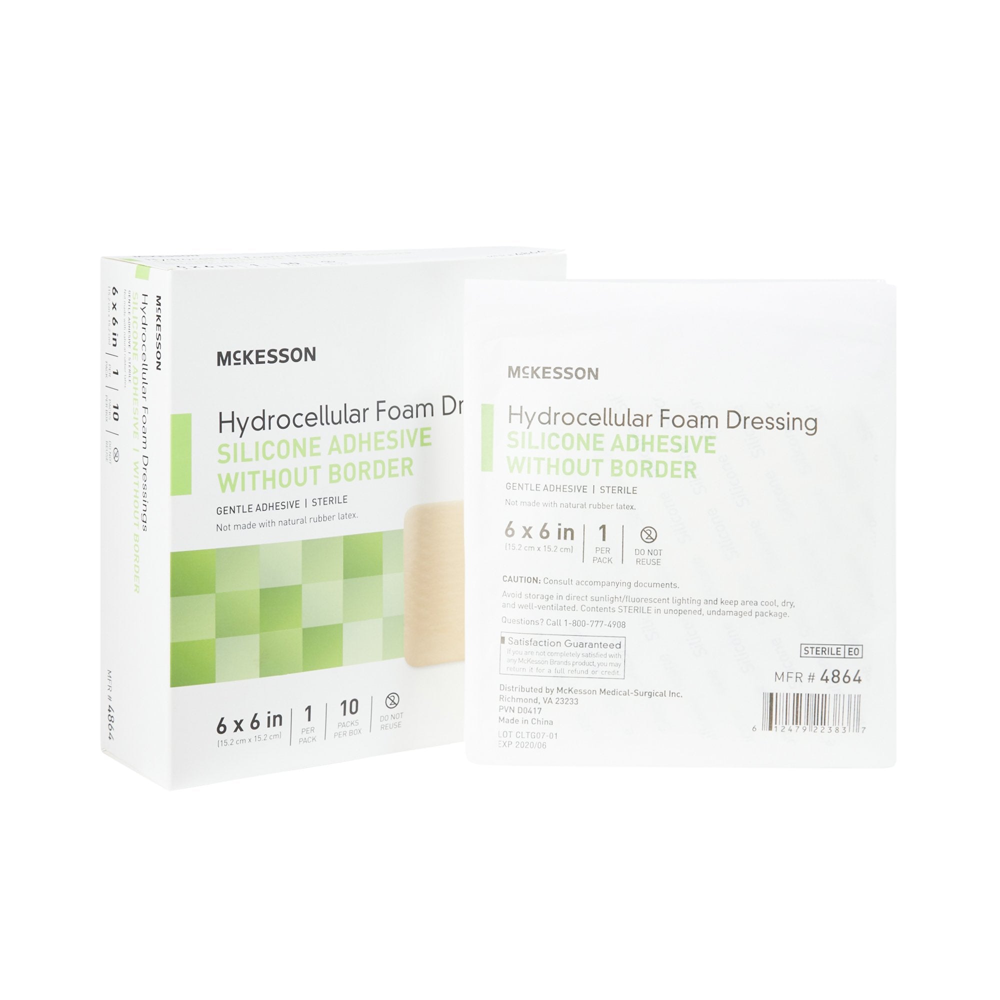 McKesson Silicone Gel Adhesive without Border Silicone Foam Dressing, 6 x 6 Inch-Foam Dressing McKesson 6 X 6 Inch Without Border Film Backing Silicone Gel Adhesive Square Sterile
