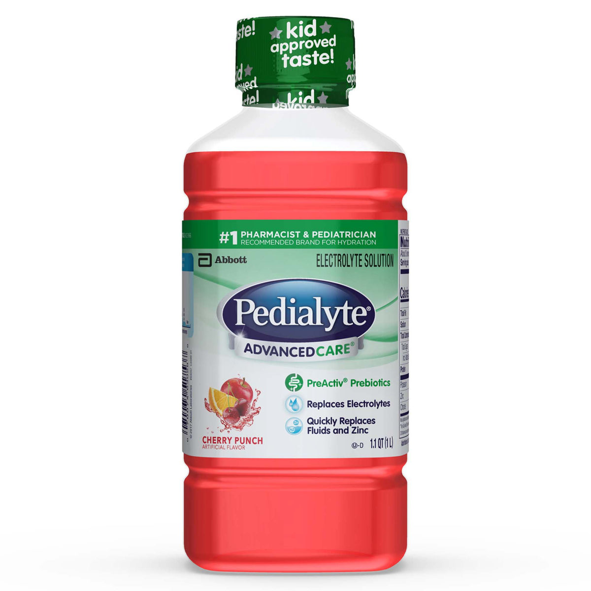 Pedialyte AdvancedCare Cherry Punch Electrolyte Solution, 1 Liter Bottle-Oral Electrolyte Solution Pedialyte AdvancedCare Cherry Punch Flavor 33.8 oz. Electrolyte