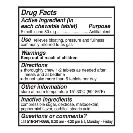 Reliable 1 Simethicone Gas Relief Chewable Tablets-Gas Relief 80 mg Strength Chewable Tablet 100 Tablets