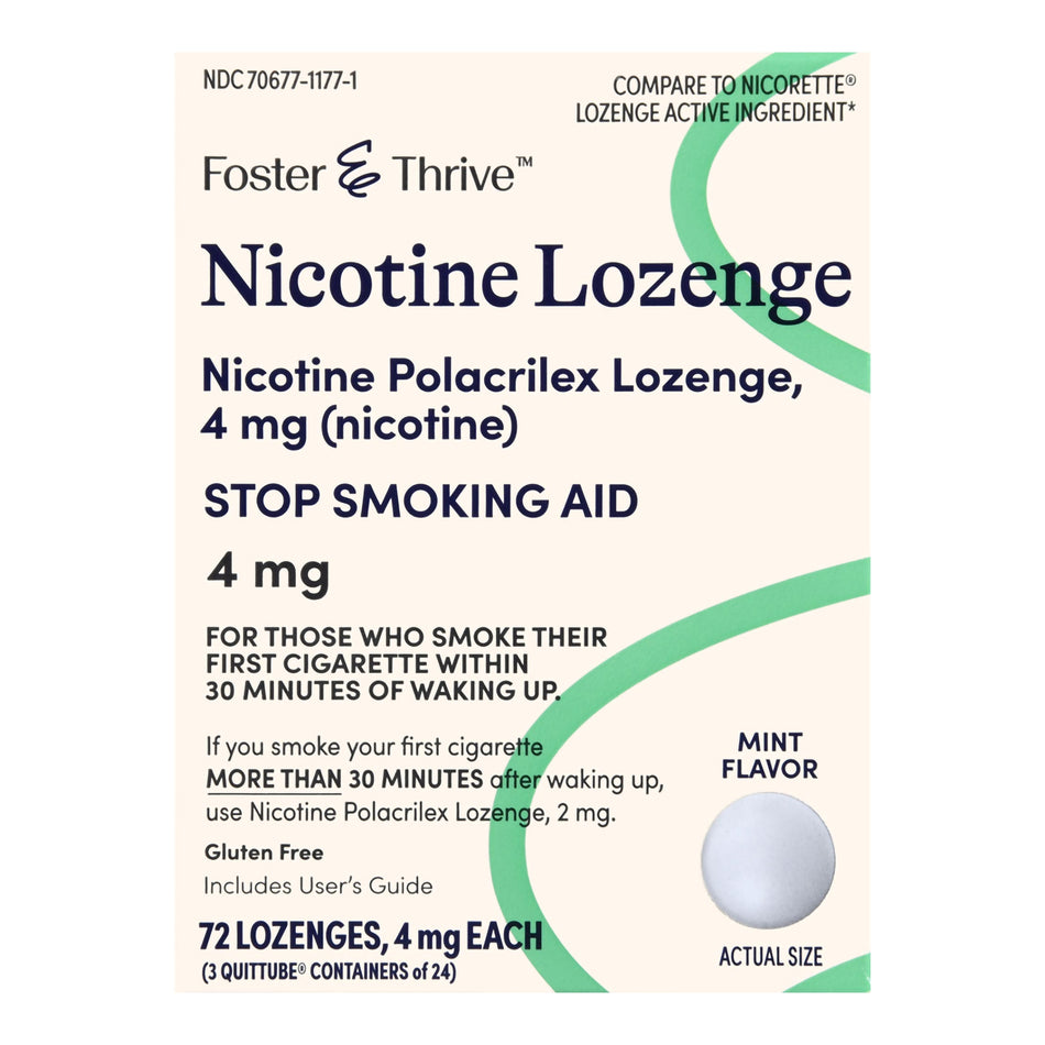 Foster & Thrive Nicotine Polacrilex 4 mg (Nicotine) Lozenges Mint-Stop Smoking Aid Foster & Thrive 4 mg Strength Lozenge