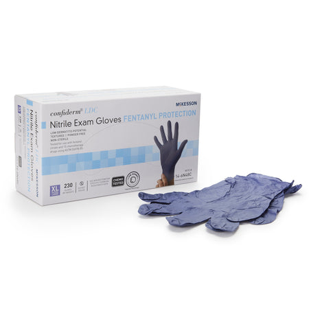 McKesson Confiderm LDC Exam Glove, Extra Large, Blue-Exam Glove McKesson Confiderm LDC X-Large NonSterile Nitrile Standard Cuff Length Fully Textured Blue Chemo Tested / Fentanyl Tested