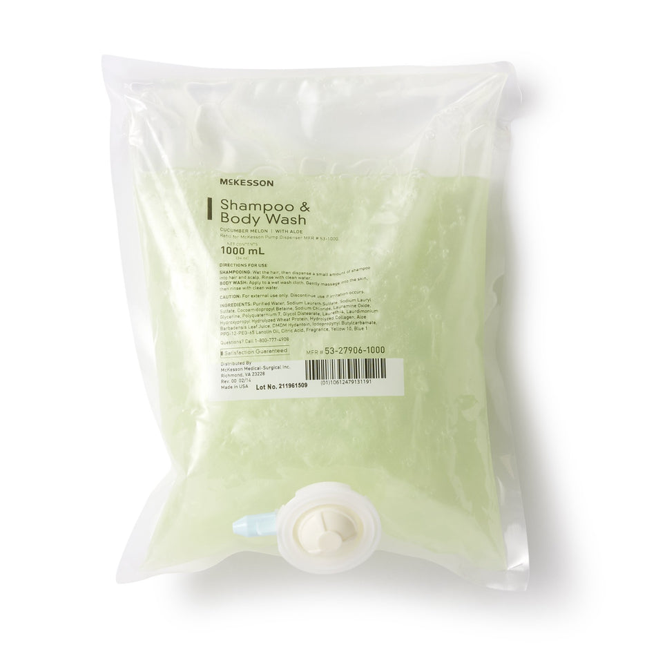 McKesson Shampoo and Body Wash Dispenser Refill Bag 1000 mL, Cucumber Melon-"Shampoo and Body Wash McKesson 1,000 mL Dispenser Refill Bag Cucumber Melon Scent"