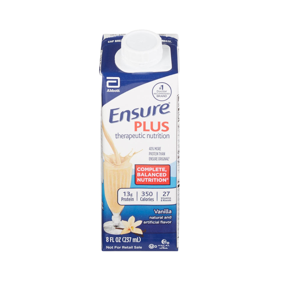 Ensure Plus Therapeutic Nutrition, Vanilla, 8-ounce carton-Oral Supplement Ensure Plus Therapeutic Nutrition Vanilla Flavor Liquid 8 oz. Reclosable Carton