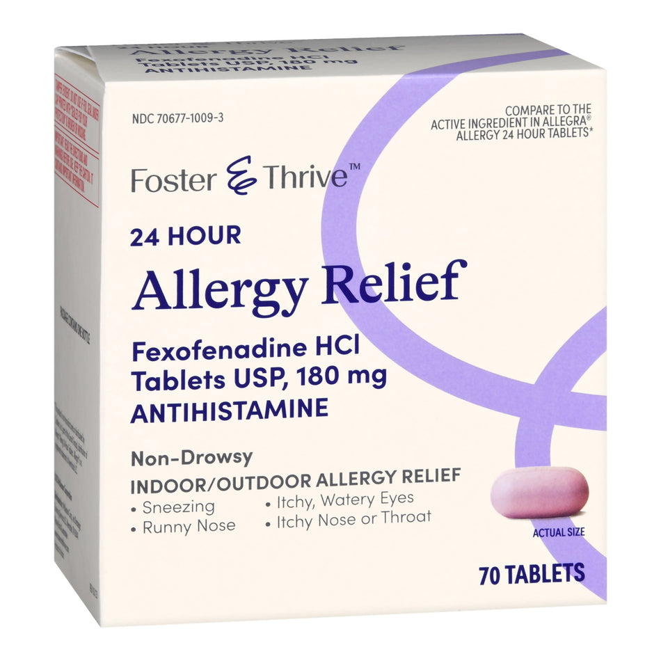 Foster & Thrive 24 Hour Allergy Relief Fexofenadine HCl USP 180 mg Tablets-Allergy Relief Foster & Thrive 180 mg Strength Tablet 70 per Bottle